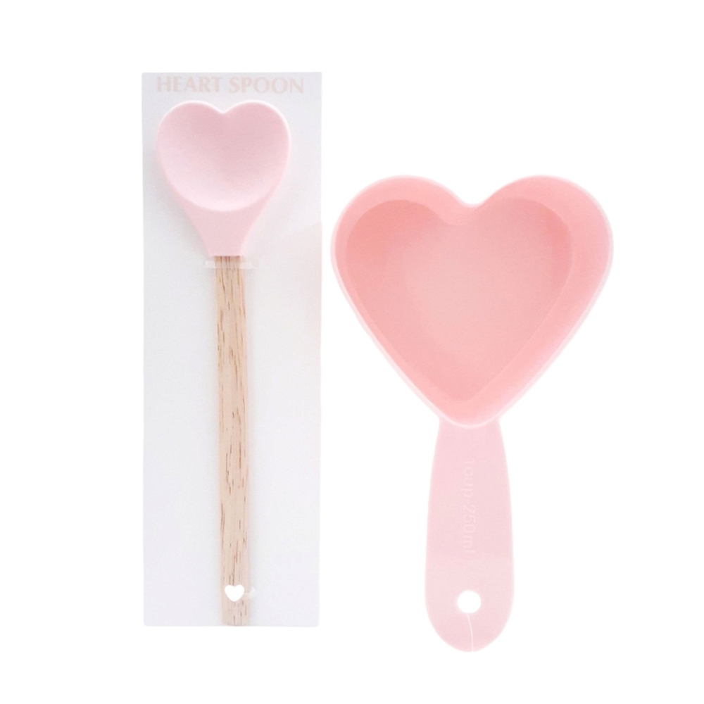 Pink Heart-Shaped Silicone Spoon & Pink Heart-Shaped Scoop, Pink Kitchen Utensil